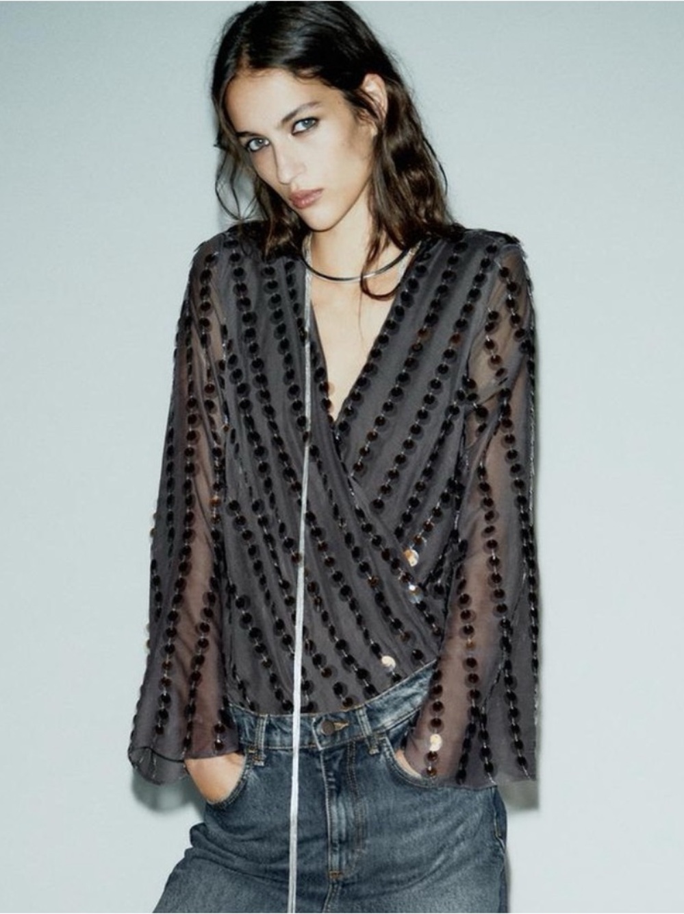 NWT Zara Woman Sequined SEQUIN BODYSUIT Top Size L Large